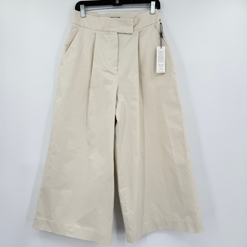 St Roche Cordell Pant Cream Ivory Pleated Wide Leg Culotte Cropped Pants Size 8
